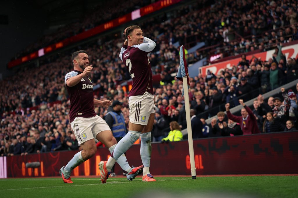 Matty Cash Celebrates after scoring for Aston Villa against Manchester City (Photo Credit: Aston Villa X handle)