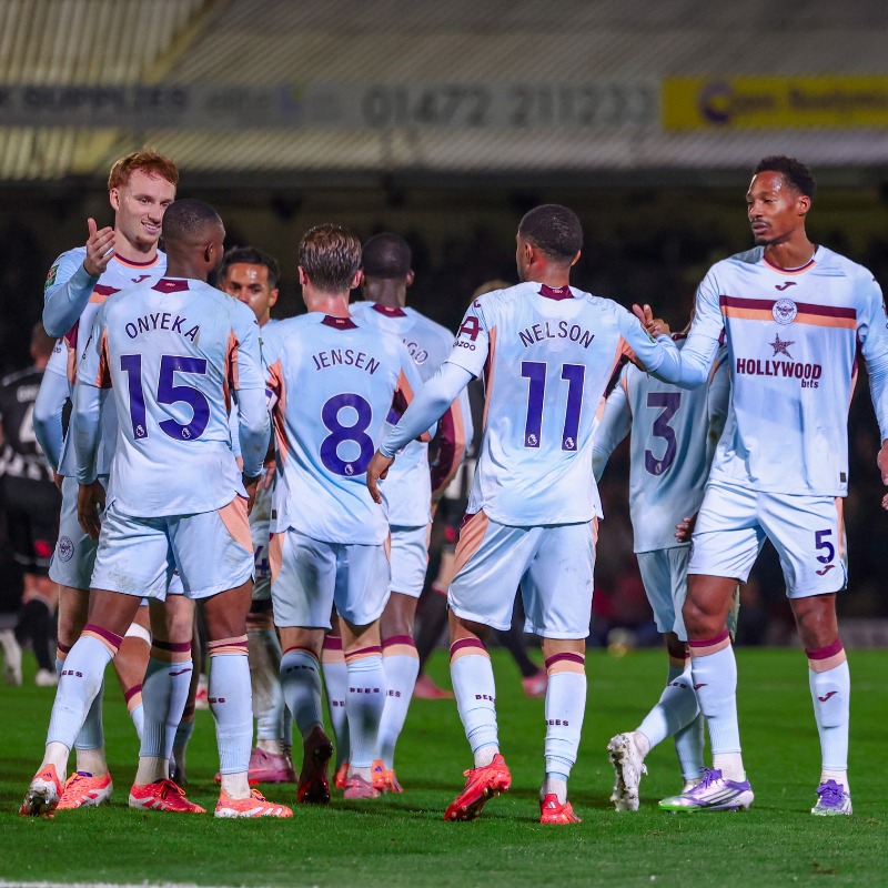 Brentford players celebrate after scoring a goal (Photo Credit: Brentford X handle)