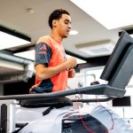 Jamal Musiala working hard in the gym. Photo Credit: Bayern Munich Media.