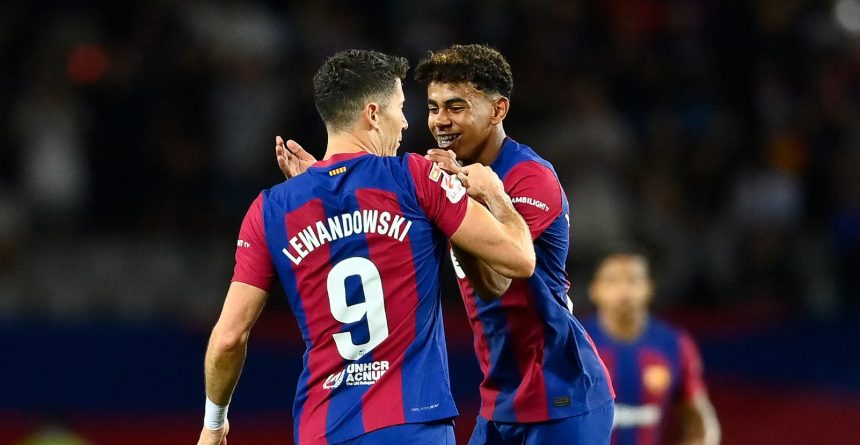 Robert Lewandowski and Lamine Yamal. Photo Credit: Barcelona Media