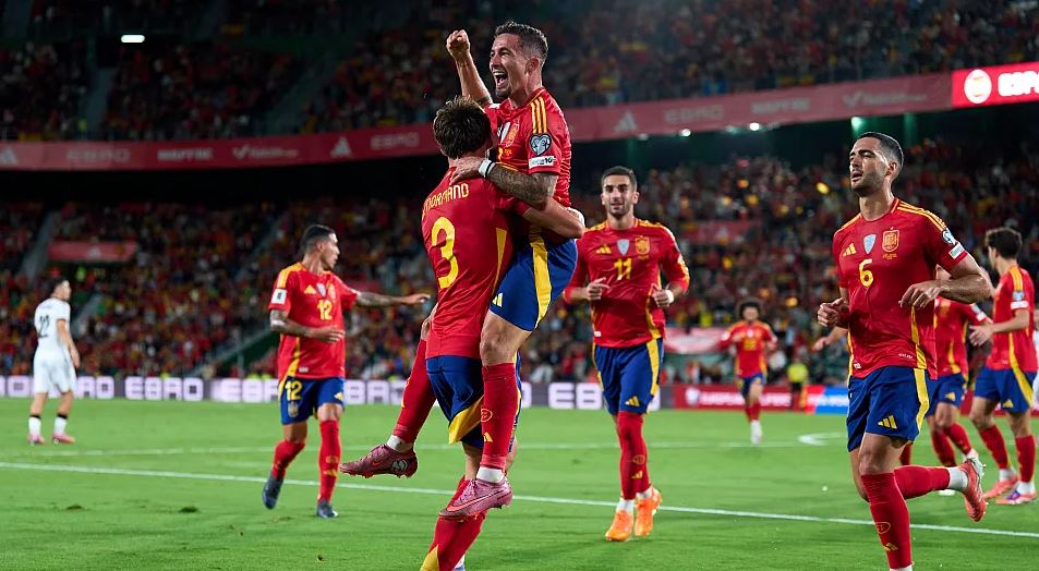 Spain players celebrate a goal. Photo credit: Spain media.
