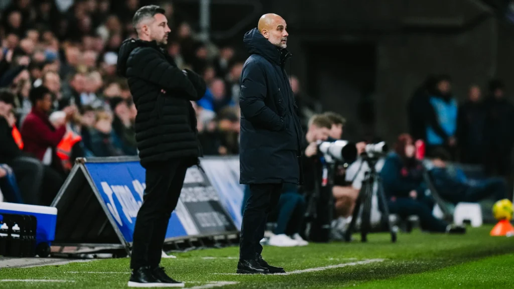  On the touchline Pep Guardiola (Photo Credit: Manchester City Media)