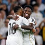 Kylian Mbappe celebrates with teammate Vinicius jr (Photo Credit: Real Madrid X handle)