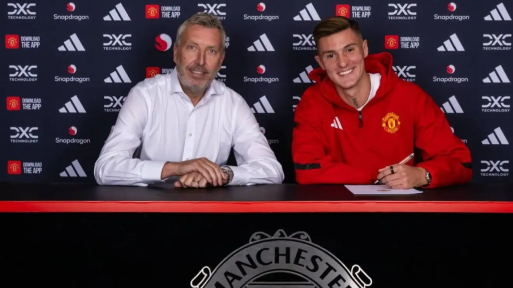 Manchester United director of football James Wilcox and summer signing striker Benjamin Sesko (Photo Credit: Manchester United X handle)