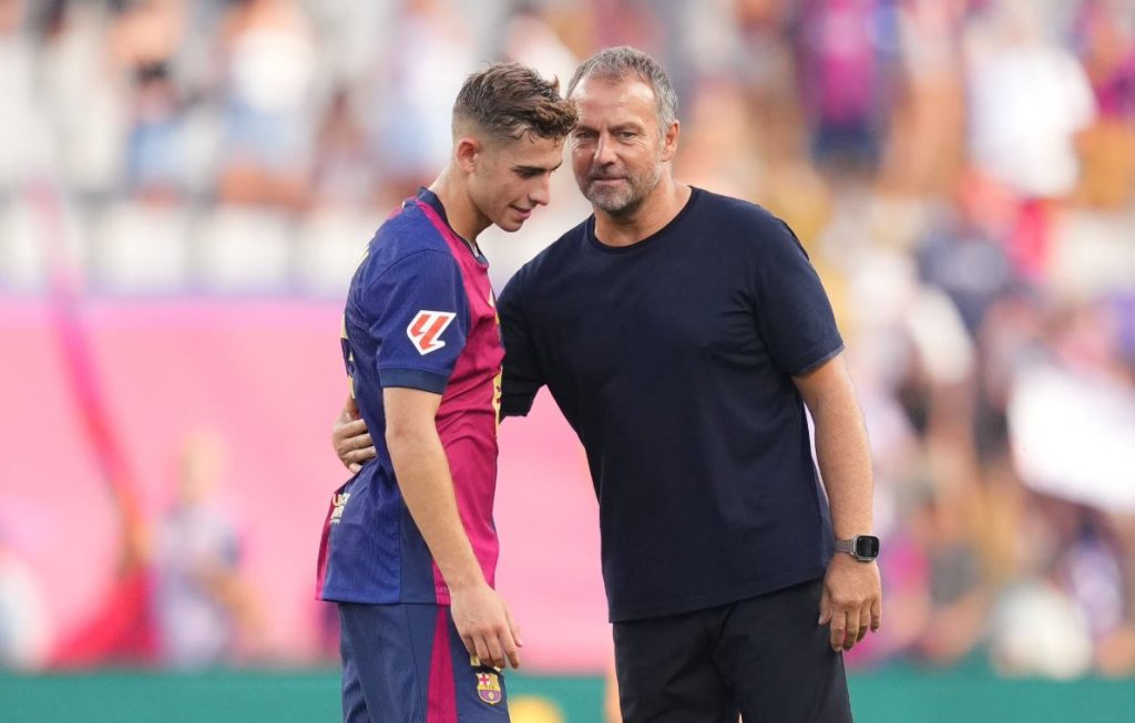 Fermín López and Hansi Flick. Photo Credit: Fabrizio Romano Media on X