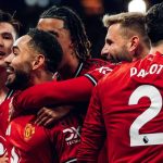 Matheus Cunha celebrates his goal with teammates. Photo credit: Man United Media.