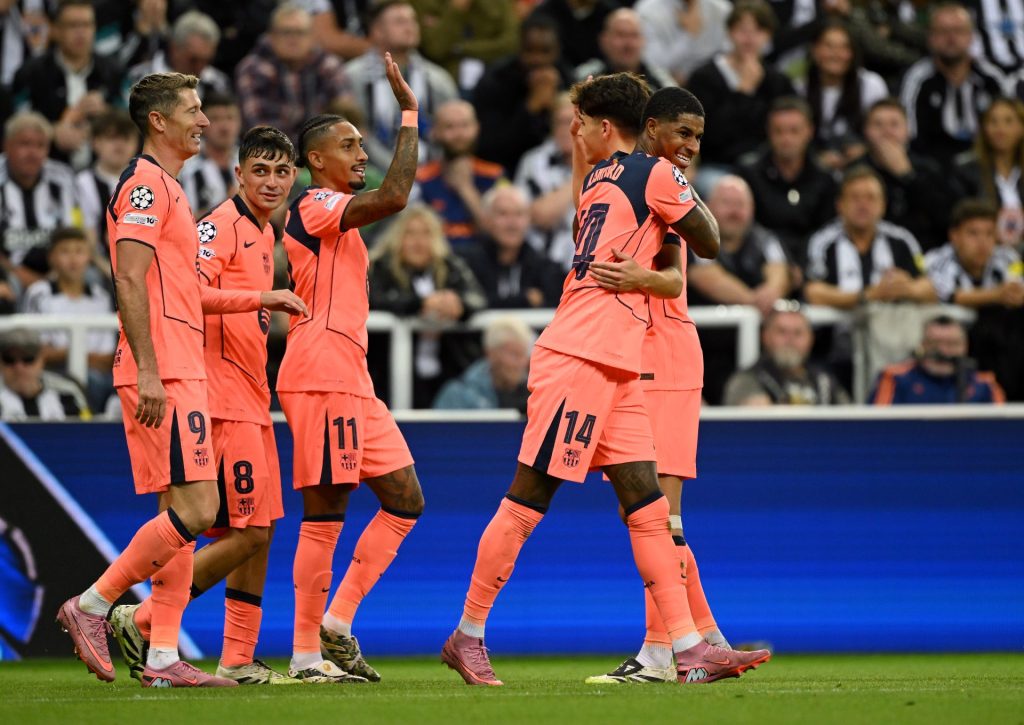 Barcelona Players celebrating after scoring against Newcastle in the Champions League (Photo Credit: Barcelona Facebook page)