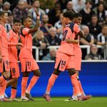 Barcelona Players celebrating after scoring against Newcastle in the Champions League (Photo Credit: Barcelona Facebook page)