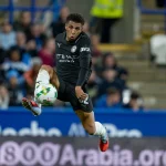Rico Lewis has reach his 100th appearance for Manchester City. (Photo credit: Manchester City website.)