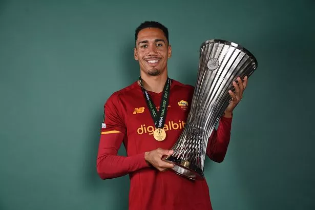 Chris Smalling with the Uefa Conference League Title at Roma (Photo Credit: Roma via X)