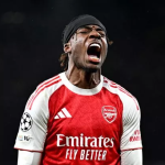 Noni Madueke after scoring for Arsenal againgst Bayern Munich (Photo Credit: Arsenal website)