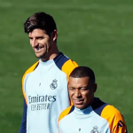 Thibaut Courtois and Kylian Mbappe (Photo Credit: Real Madrid via X)