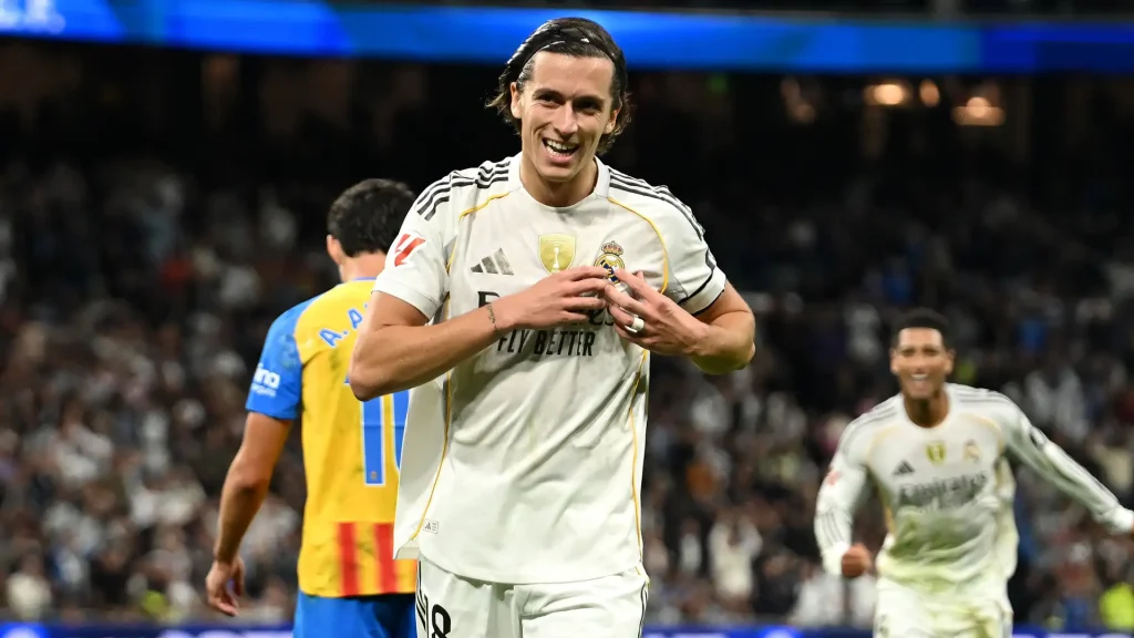 Alvaro Carreras scores (Photo Credit: Real Madrid - X)