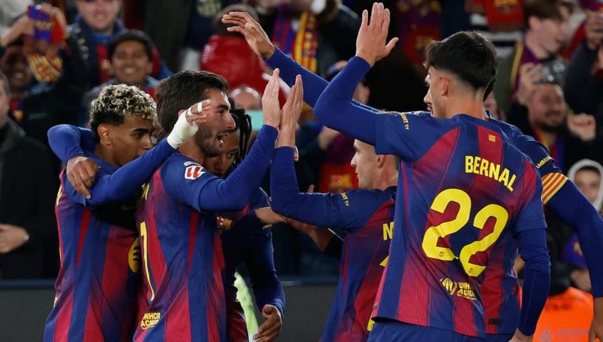 Barcelona players celebrate a goal. (Photo Credit: Barcelona Media).