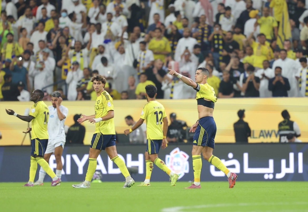 Cristiano Ronaldo celebrates his goal. (Photo credit: Al Nassr Media)