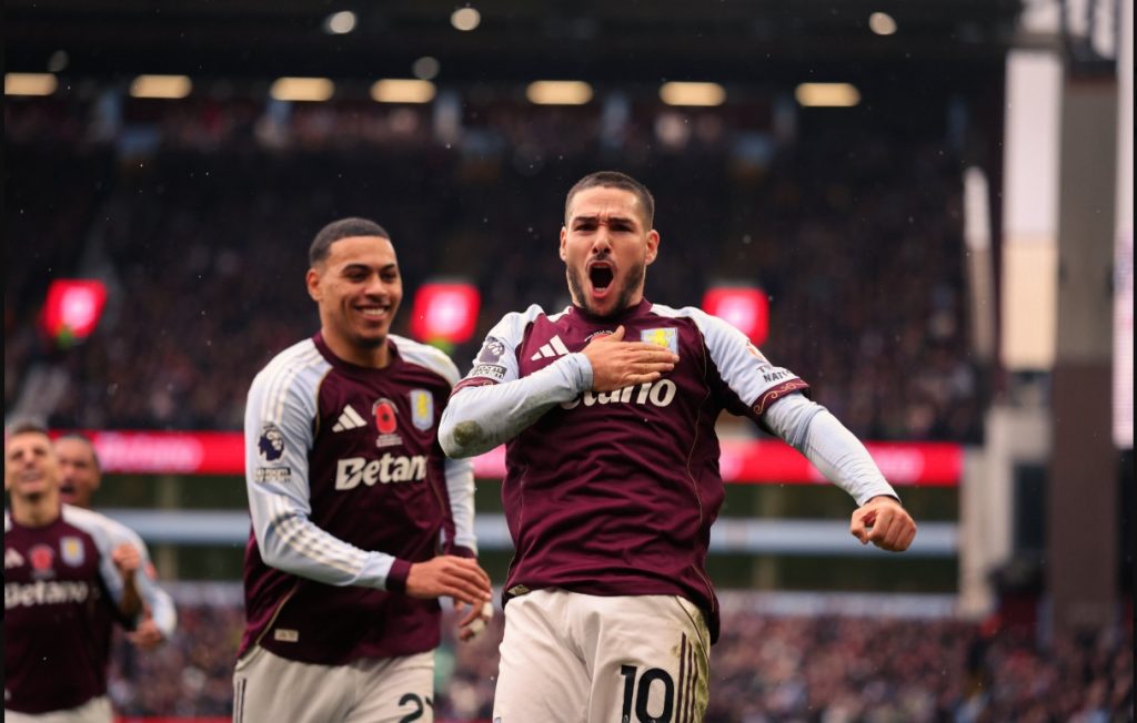 Emi Buendia celebrates his goal. (Photo Credit: Aston Villa Media.).