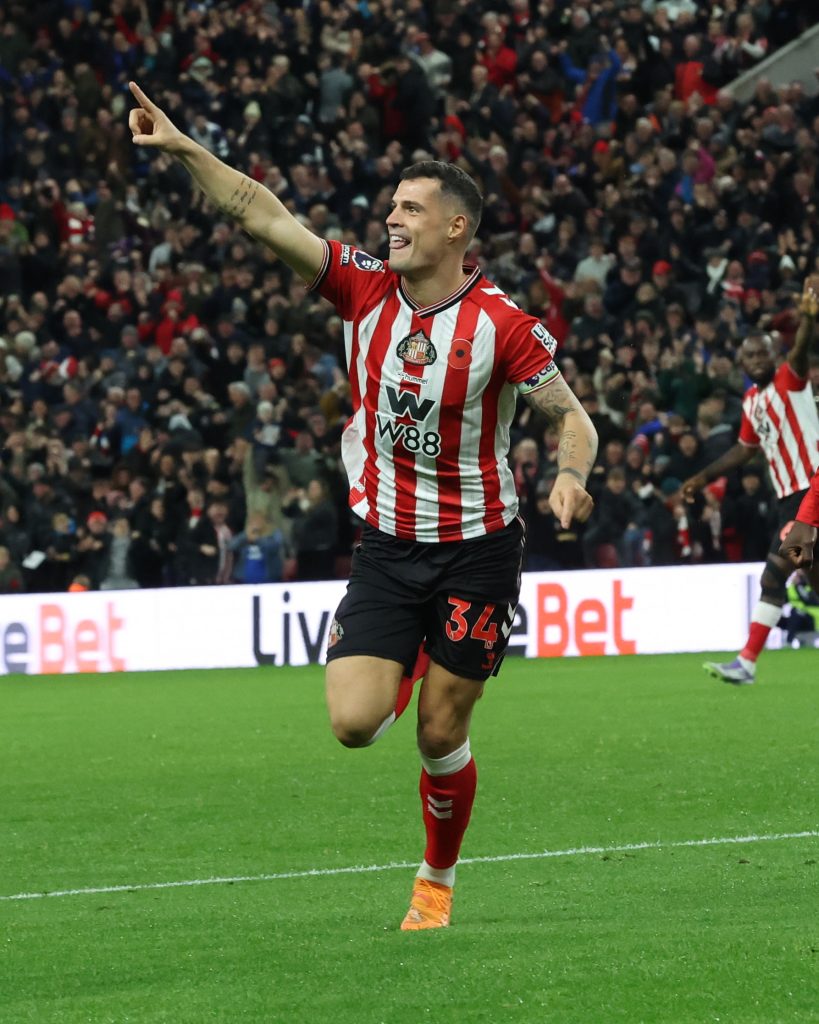 Granit Xhaka after equalizing for Sunderland (Photo Credit: Sunderland X handle)