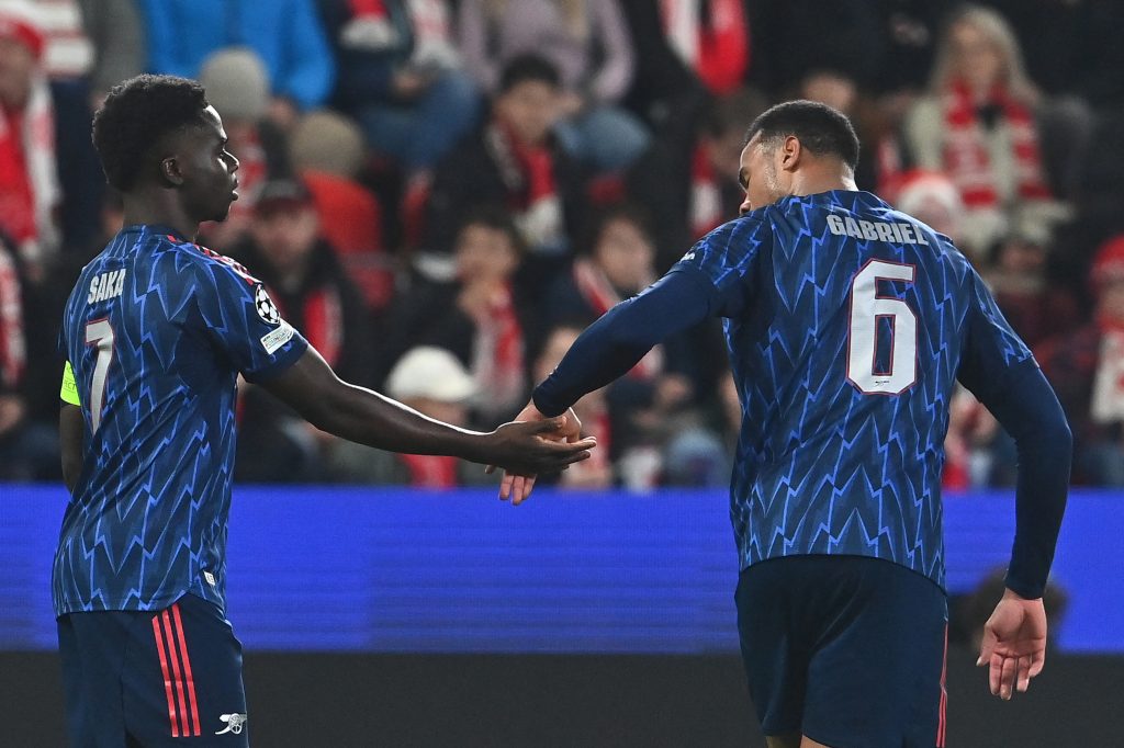 Bukayo Saka and gabriel Celebrate after Arsenal's first goal (Photo Credit: Arsenal X handle)