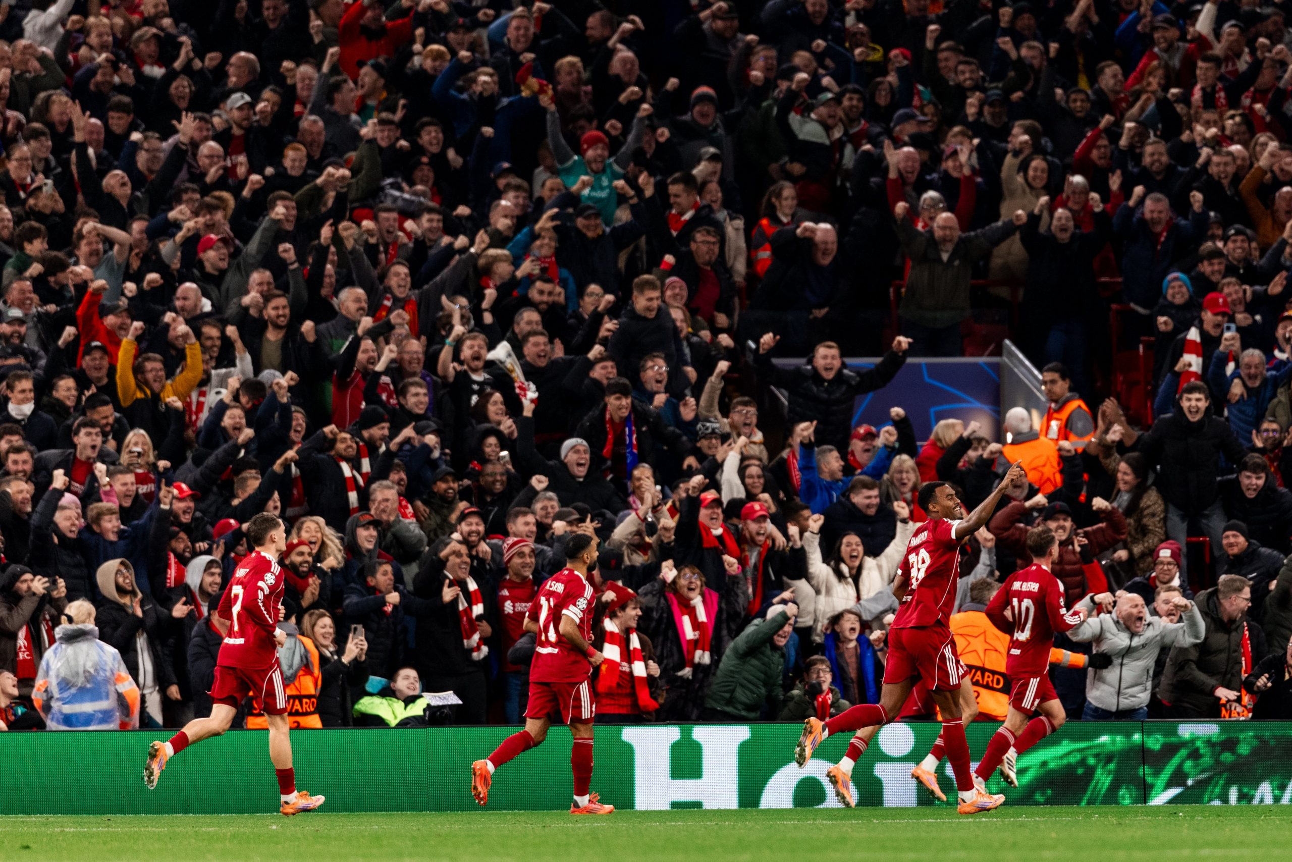 Liverpool players celebrate after scoring against Real Madrid (Photo Credit: Liverpool X handle)