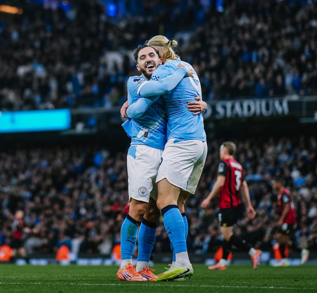 Erling Haaland and Ryan Cherki celebrate after scoring (Photo Credit: Manchester City X handle)