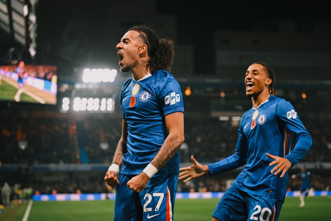 Malo Gusto celebrates his first Chelsea goal (Photo Credit: Chelsea via X)