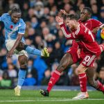 Jerome Doku scoring for Manchester city against Liverpool (Photo Credit: Manchester City X handle)
