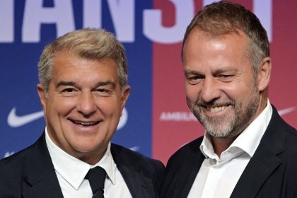 Laporta and Hansi Flick (Photo Credit: Fabrizio Romano Via X)