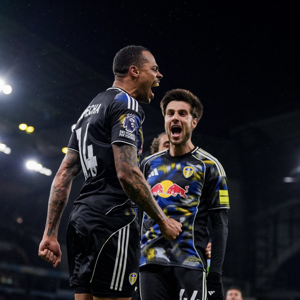 Lukas Nmecha after scoring for Leeds (Photo Credit: Leeds via X)