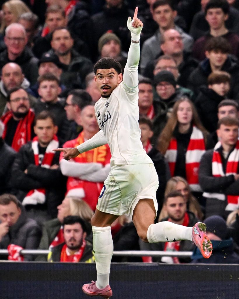 Morgan Gibbs White  after scoring the third for Nottingham Forest (Photo Credit:  Nottingham forest via X)