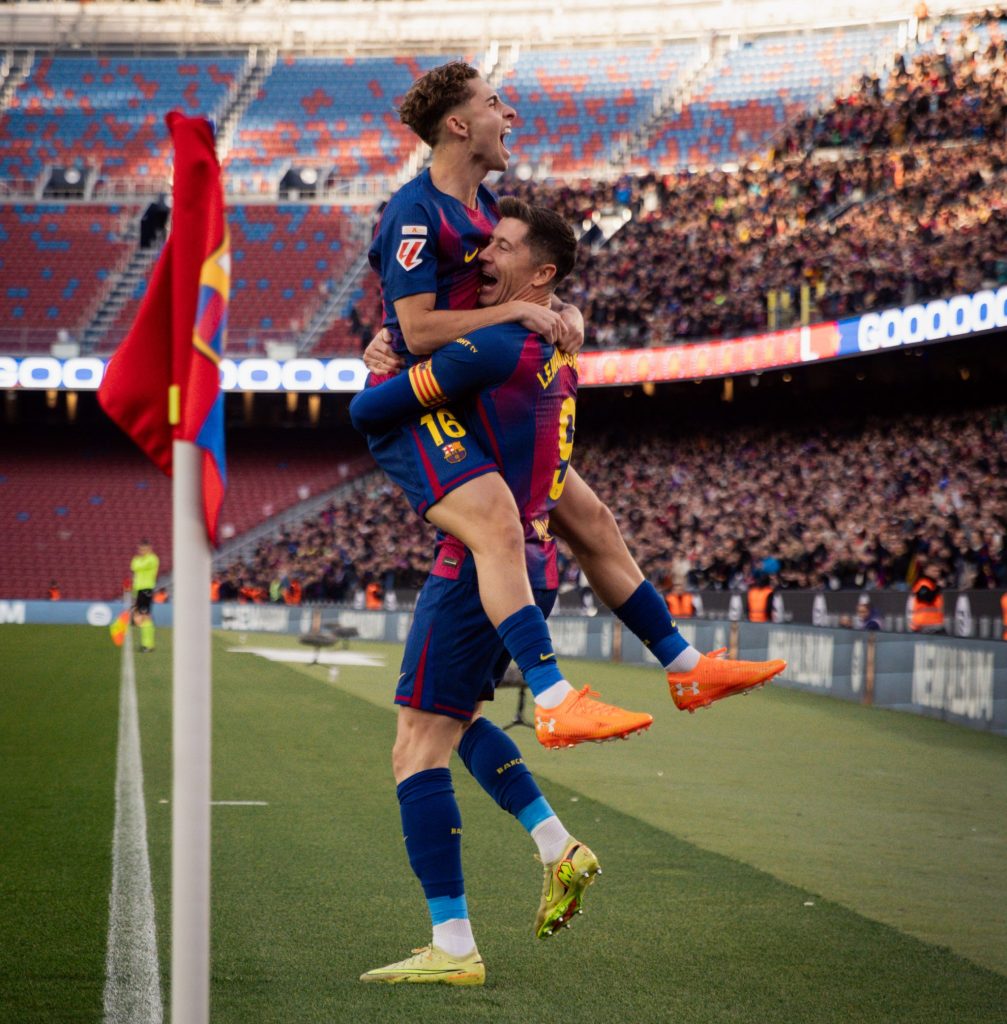Robert Lewandowski and Fermin Lopez (Photo Credit: Barcelona via X)