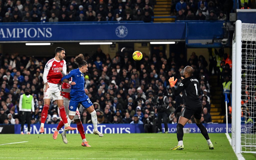 Mikel Merino scores the equalizer for Arsenal against Chelsea (Photo Credit: Arsenal via X)