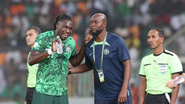 George Finidi and Calvin Bassey. (Photo CRedit: Super Eagles Media).