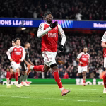 Noni Madueke after scoring for Arsenal againgst Bayern Munich (Photo Credit: Arsenal website)