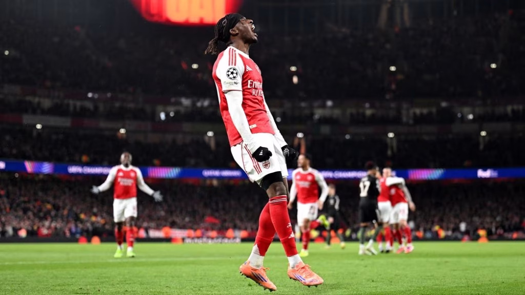 Noni Madueke after scoring for Arsenal againgst Bayern Munich (Photo Credit: Arsenal website)