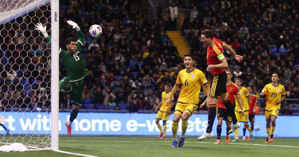 Hans Vanaken scores a beautiful header. (Photo Credit: Belgium Media).