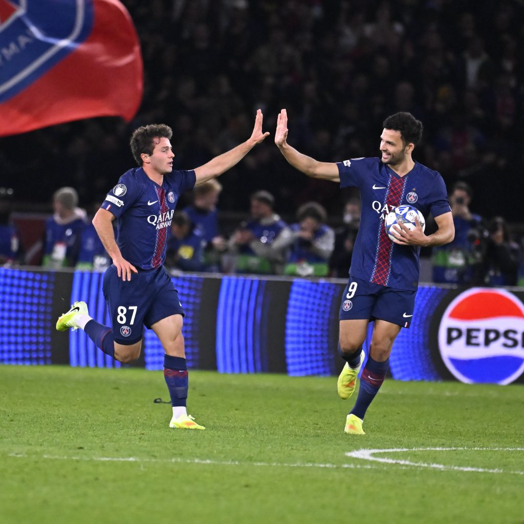 Joao Neves celebrates scoring (Photo Credit: PSG via X)