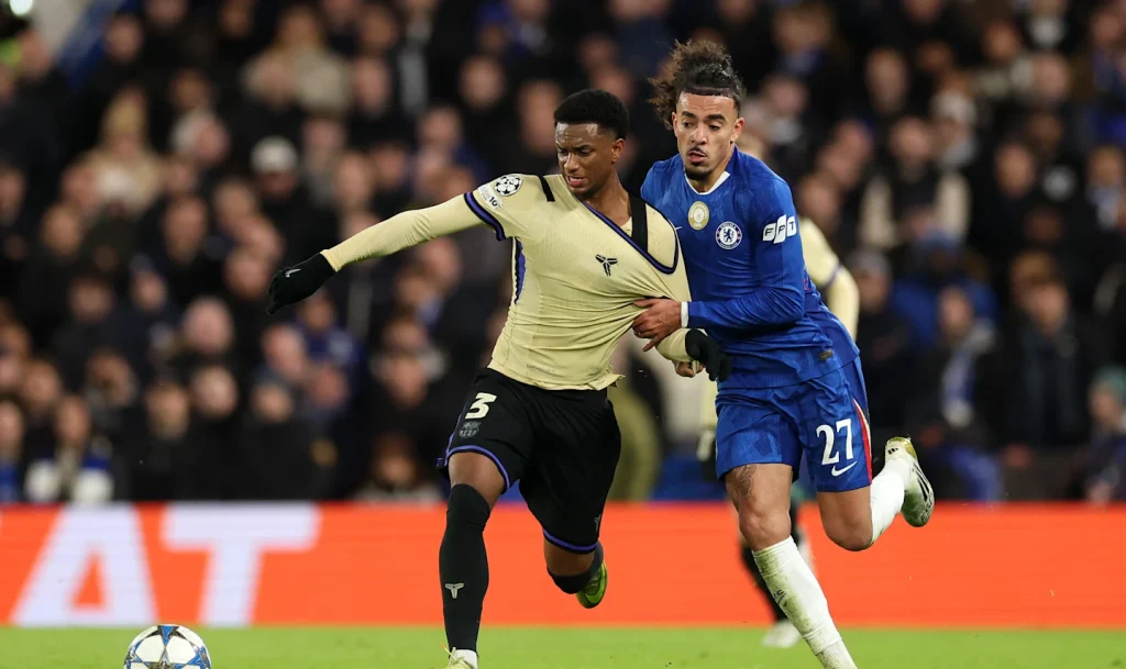 Malo Gusto in action against Barcelona (Photo Credit: Chelsea via website)