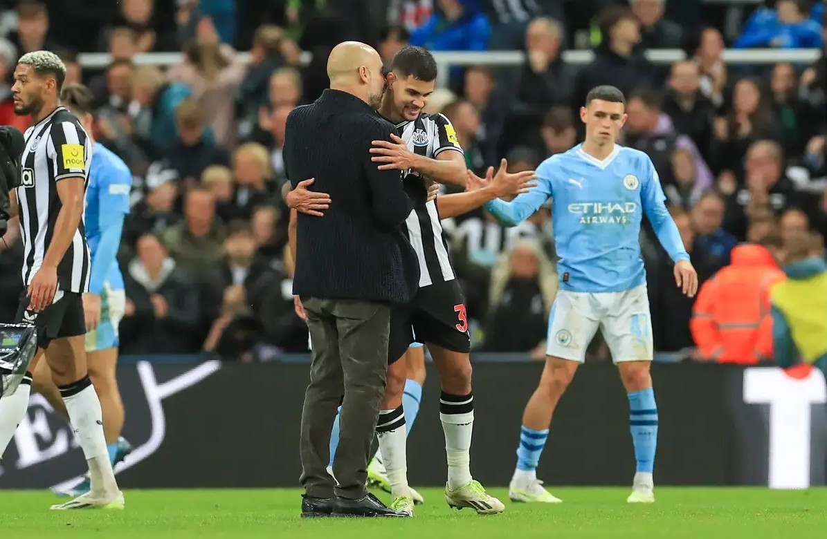 Bruno Guimarães and Pep Guardiola. (Photo Credit: Newcastle Media).