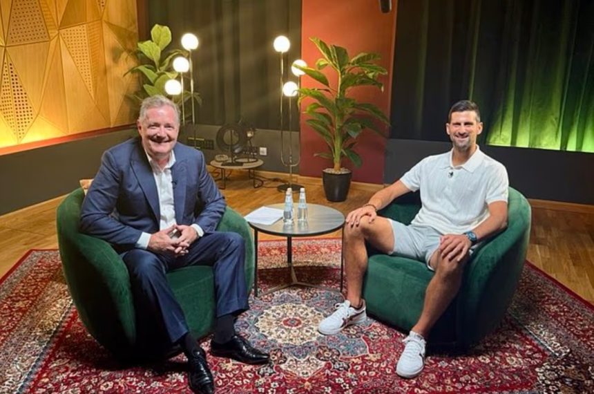 Novak Djokovic and Piers Morgan. (Photo credit: Piers Uncensored Media via X).