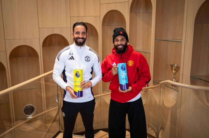 Bryan Mbuemo and Ruben Amorim. Photo Credit: Man United Media.