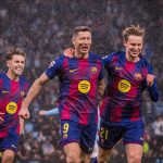 Lewandowski celebrates with his teammates (Photo Credit: Barca via X)