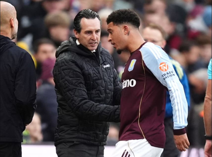 Unai Emery and Jadon Sancho. (Photo Credit: Aston Villa Media).