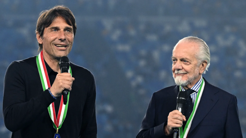 De Laurentiis and Antonio Conte after winning the scudetto last season (Photo Credit: Napoli website)