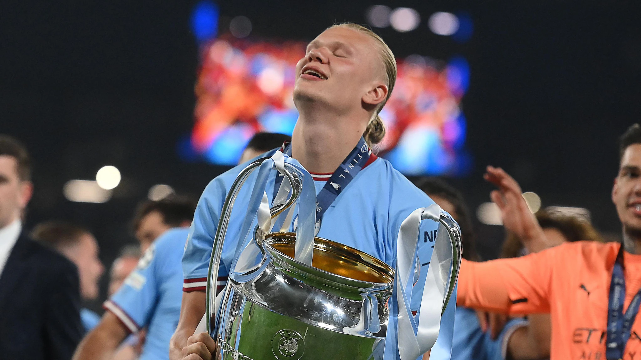 Erling Haaland with the UCL trophy (Photo Credit: Uefa website)