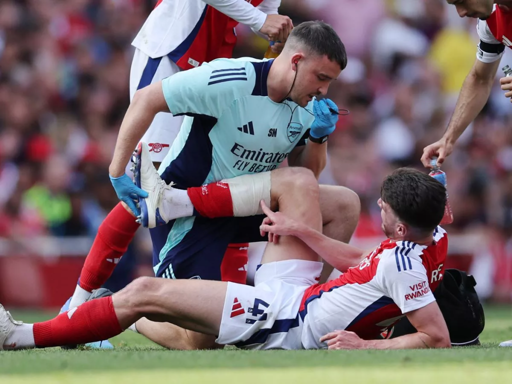Declan Rice receiving treatment after getting Injured (Photo Credit: Premier League website)
