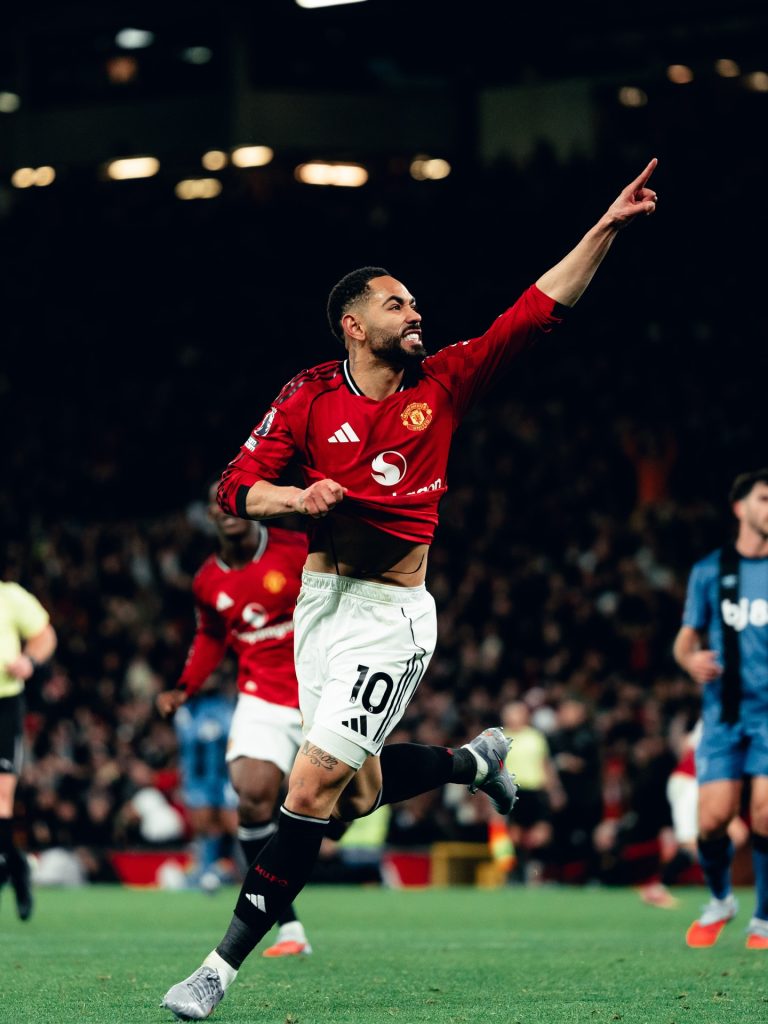 Mattheus Cunha after scoring (Photo Credit: Manchester United facebook page)