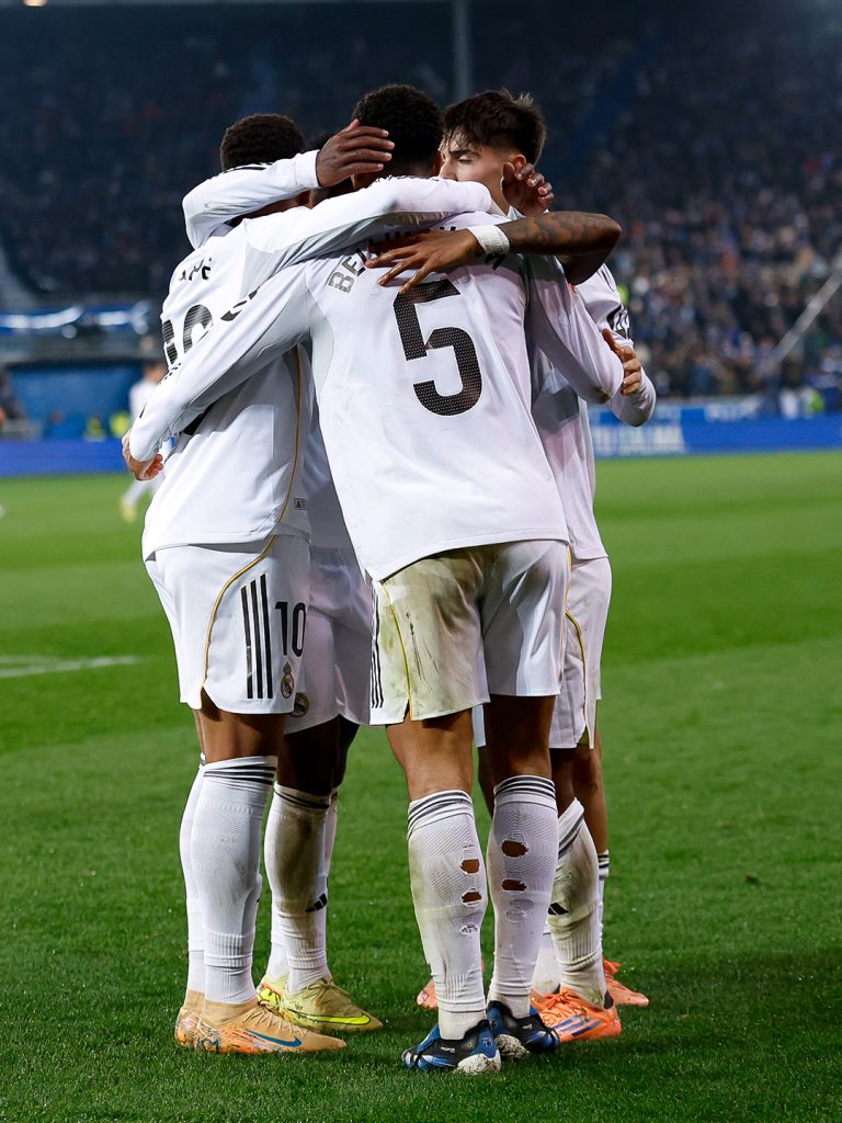 Real Madrid Players celebrate after scoring (Photo Credit: Real Madrid via X)