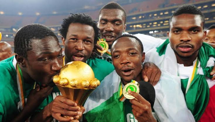 Ahmed Musa celebrating with his teammates after winning the AFCON 2023 title - Photo credit X