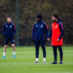Ruben Amorim , Kobbie Mainoo and Mason Mount during a training session (Photo Credit: Manchester united via X)
