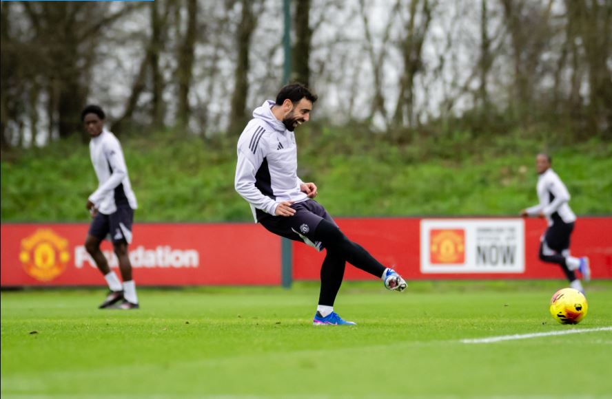 Bruno Fernandes in training. (Photo Credit: Manchester United Media).